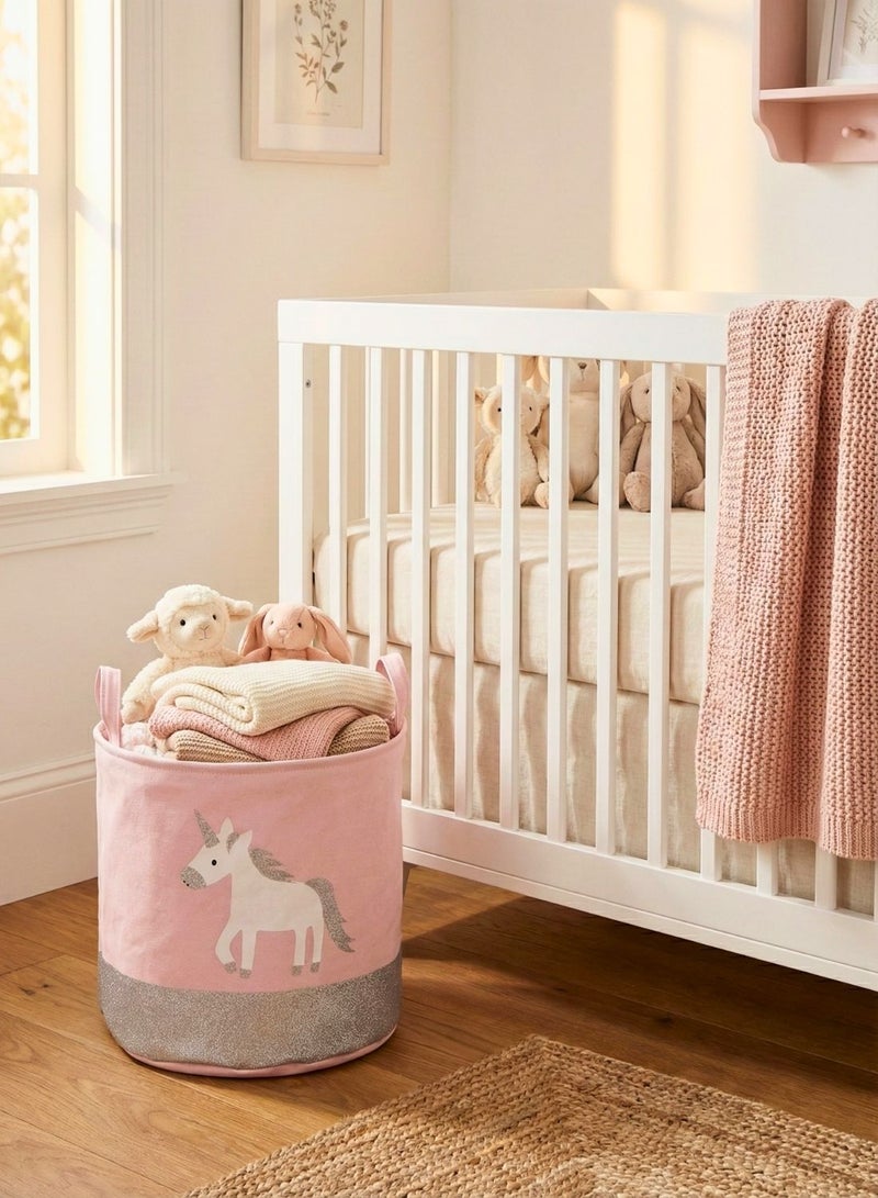 1Chase Unicorn Classic Kids Storage Basket 45L Oval Foldable Canvas Laundry & Toy Organizer with Handles for Nursery, Bedroom, Playroom - Image 3